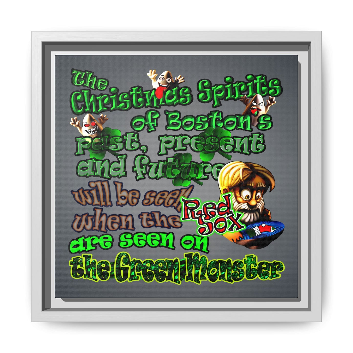 christmas spirits of boston - framed canvas art (grey-light grey)