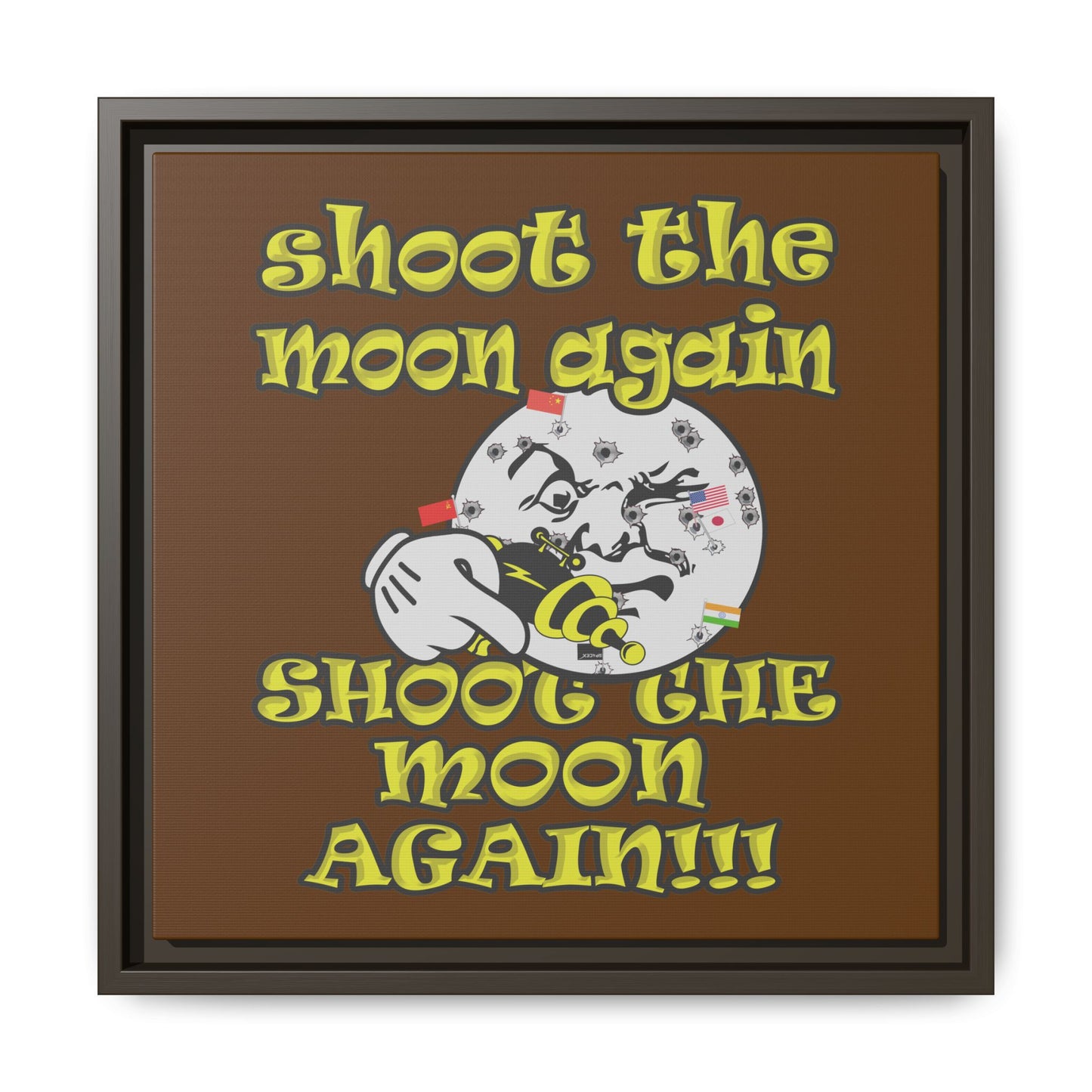 shoot the moon again - framed canvas art (brown)