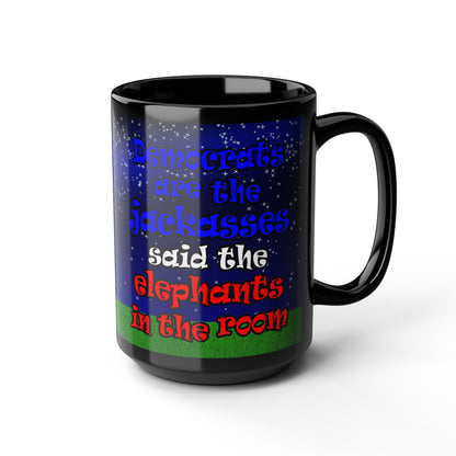 donkeys and elephants - Black Mug ('snoops' background)