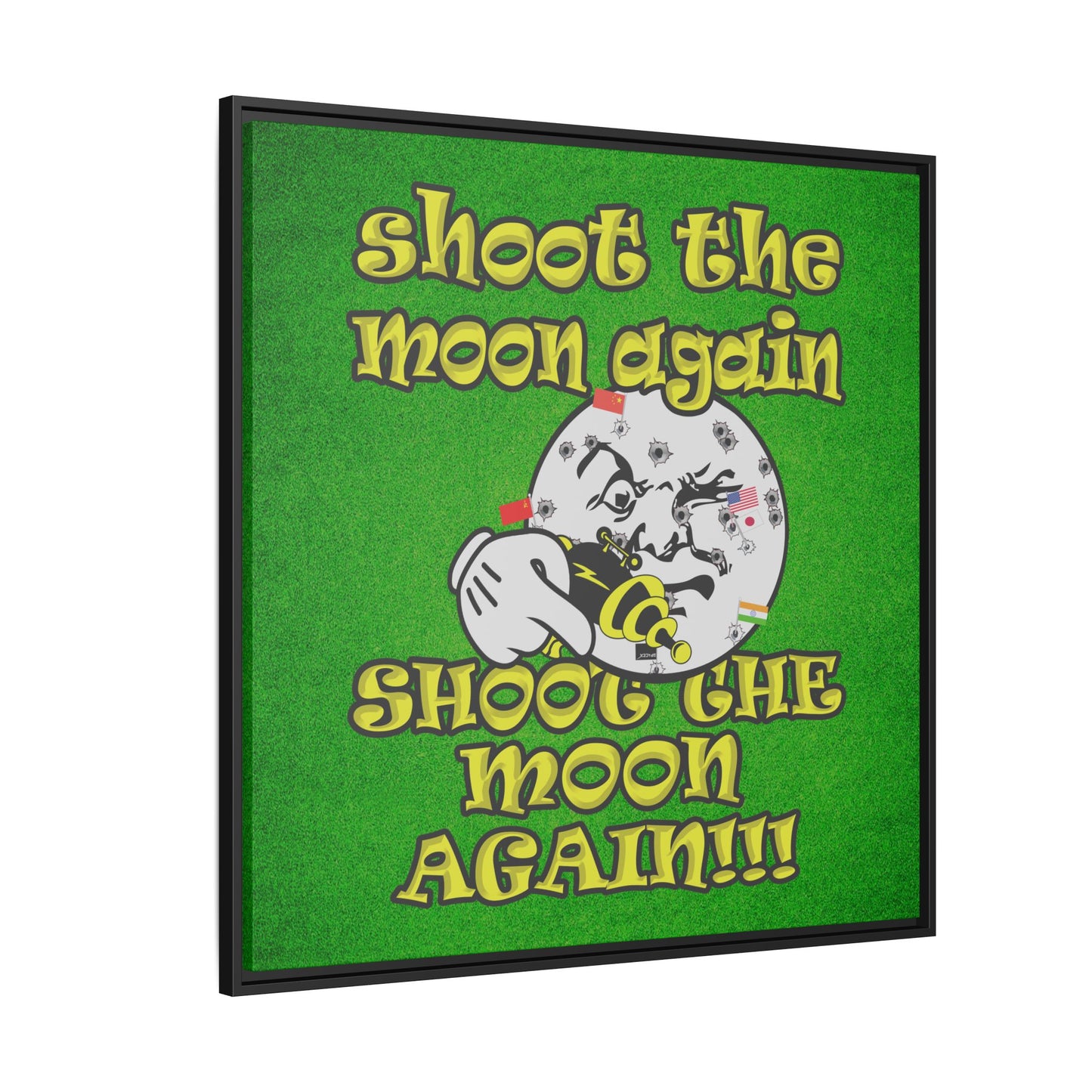 shoot the moon again - framed canvas art (green turf)