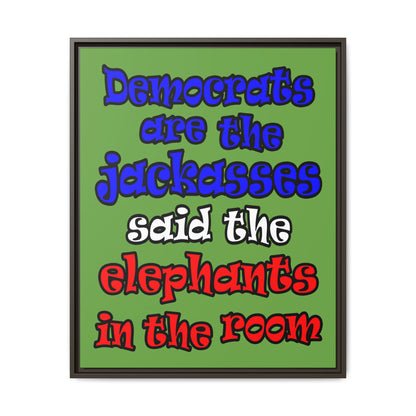 donkeys and elephants - framed canvas art (green)