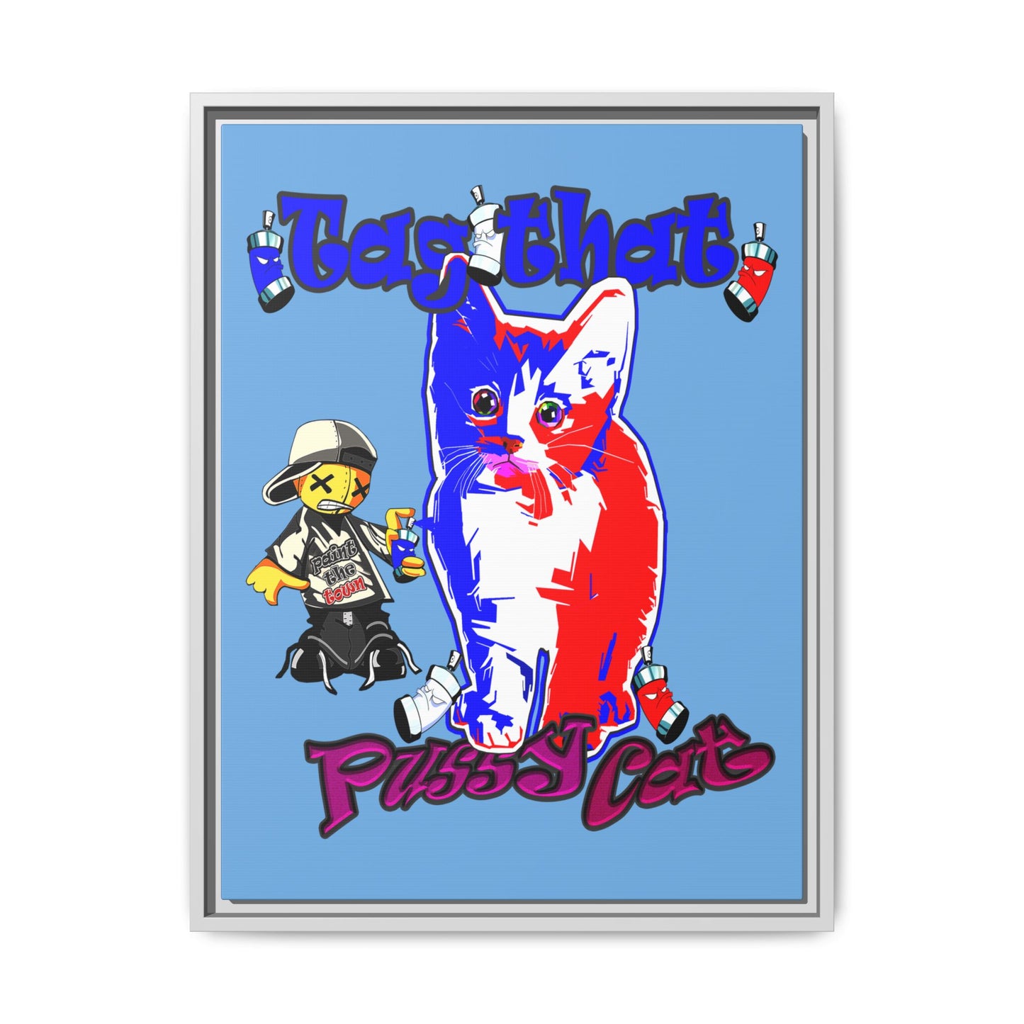 tag that - framed canvas art (light blue)