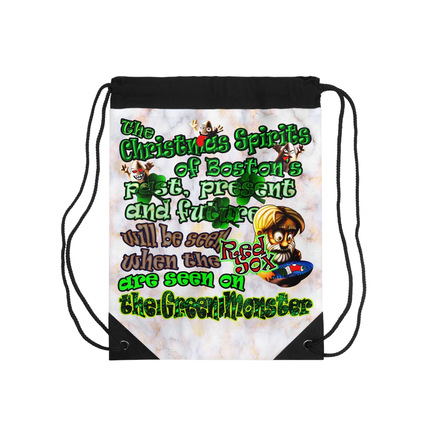 christmas spirits of boston - Drawstring Bag (white marble)