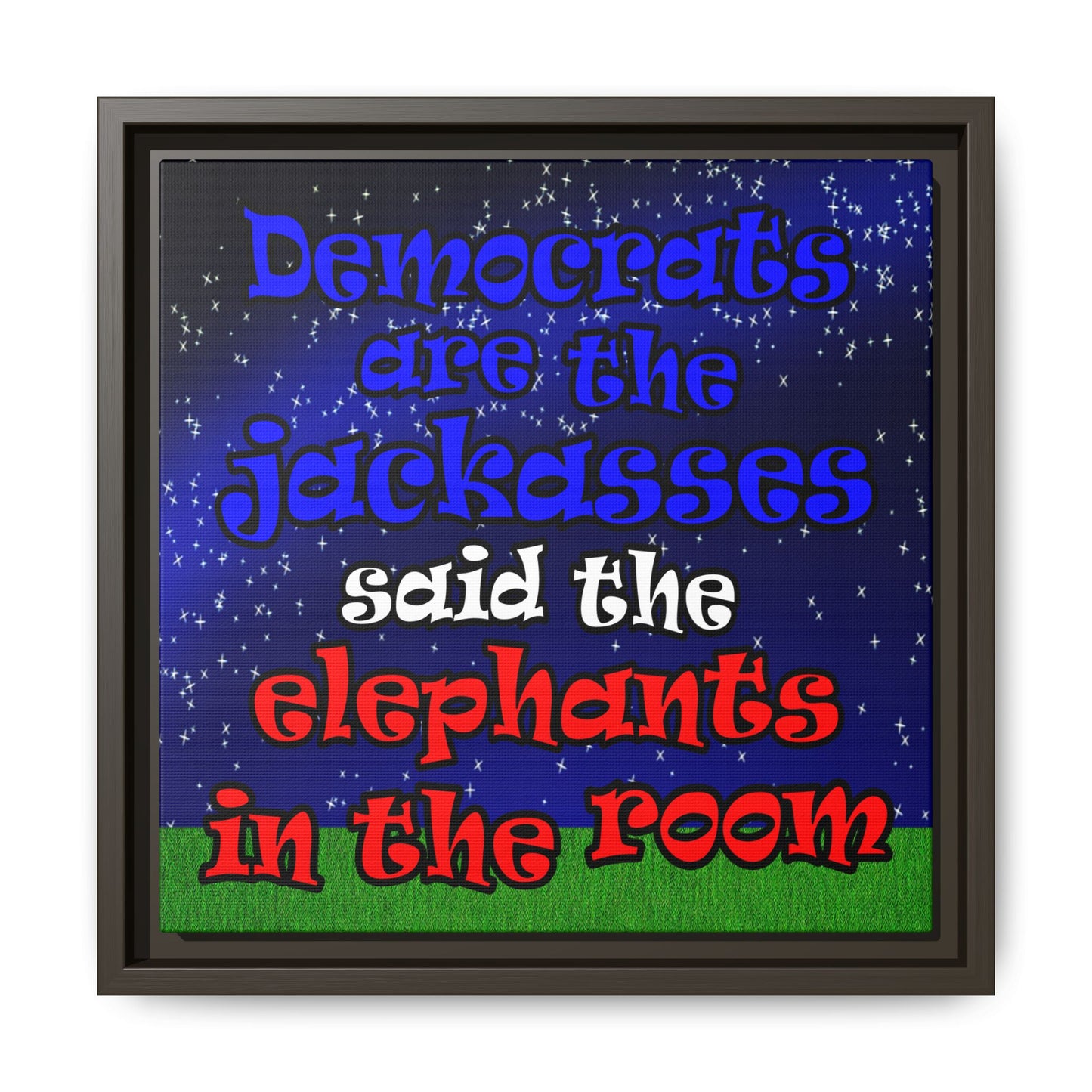 donkeys and elephants - framed canvas art ('snoops' background)