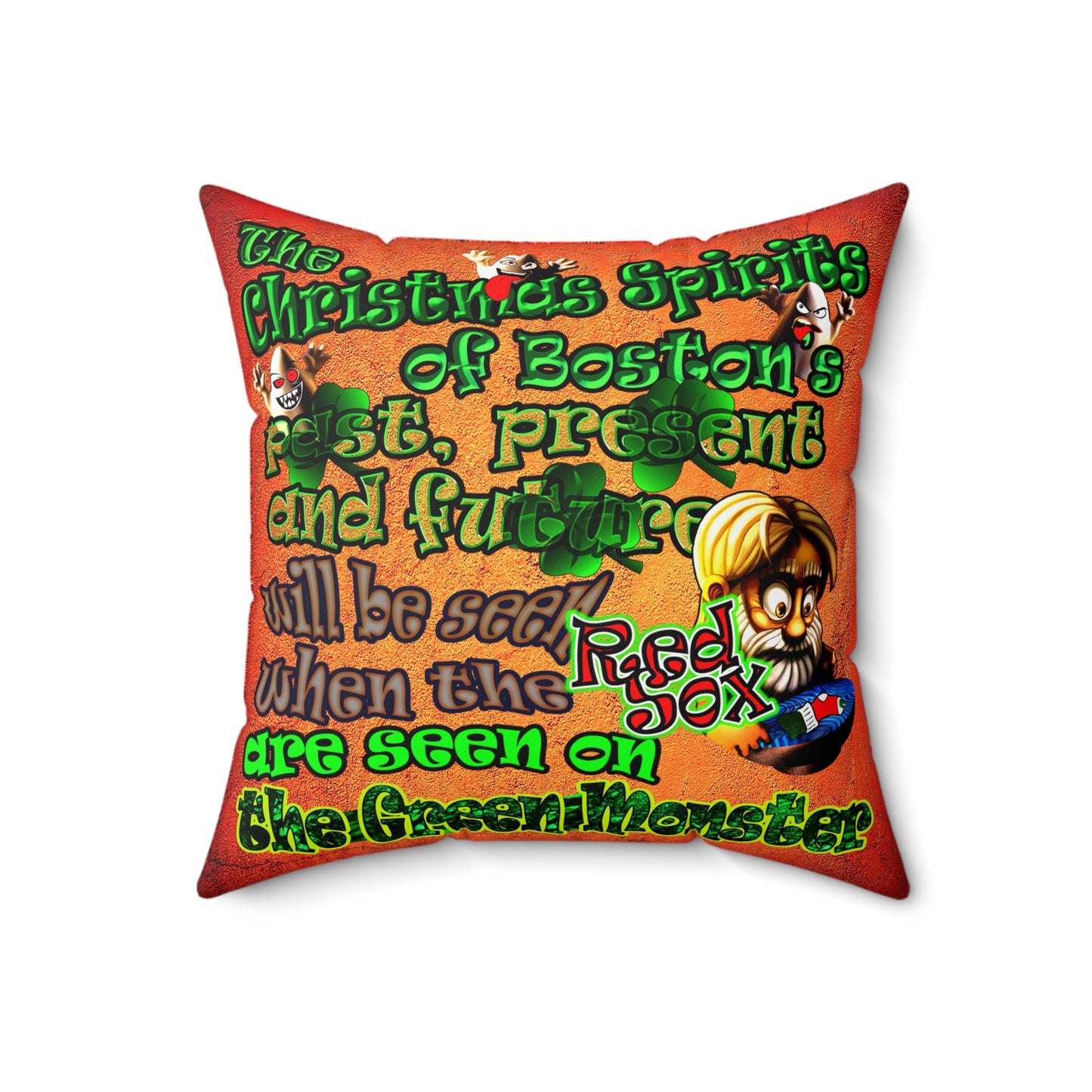 christmas spirits of boston - Spun Polyester Square Pillow - (burnt orange)