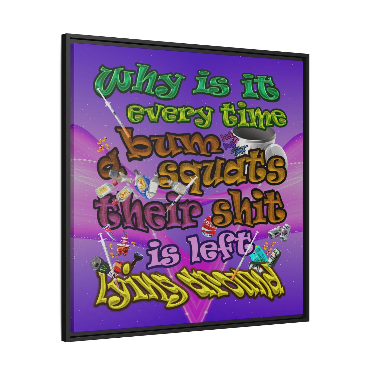 the bum's shit - framed canvas art (purple-pink wave)