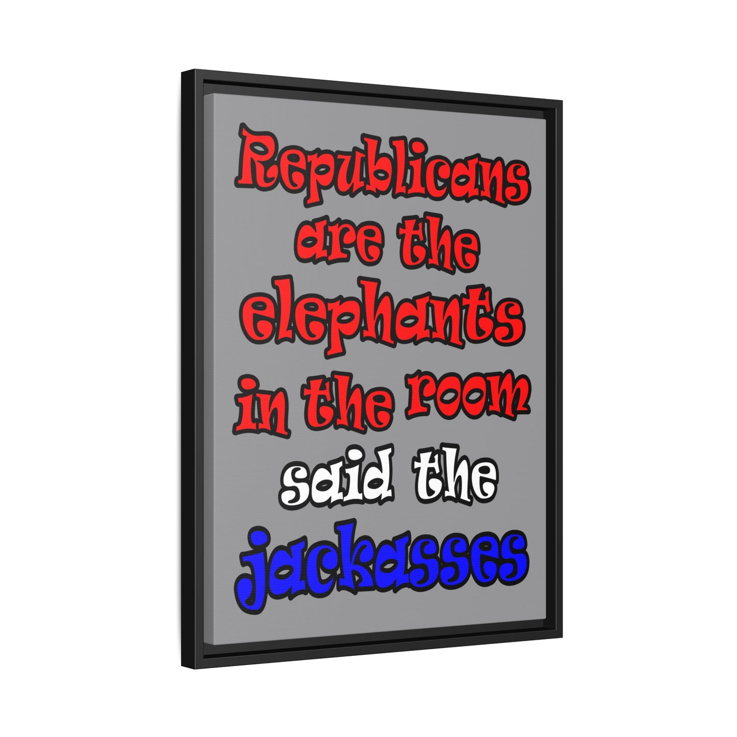 donkeys and elephants - framed canvas art (grey)