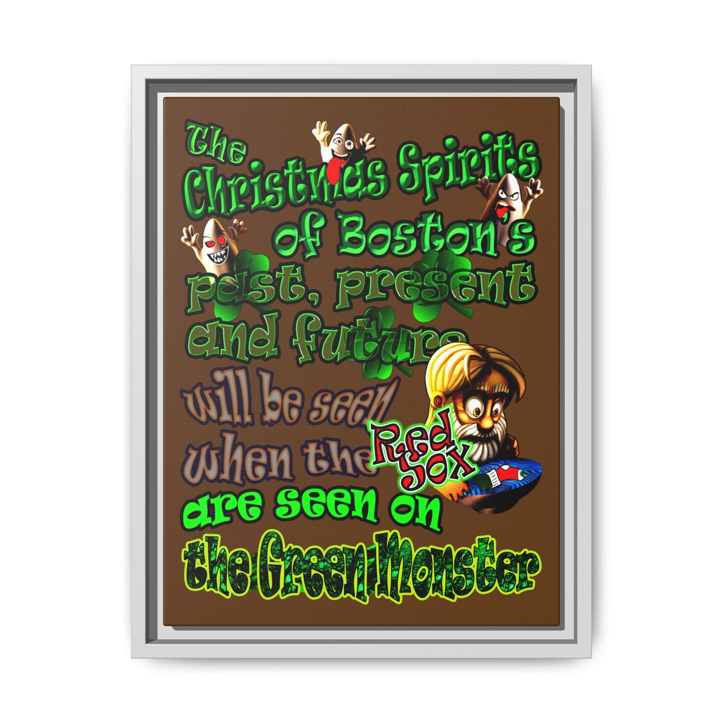 christmas spirits of boston - framed canvas art (brown)
