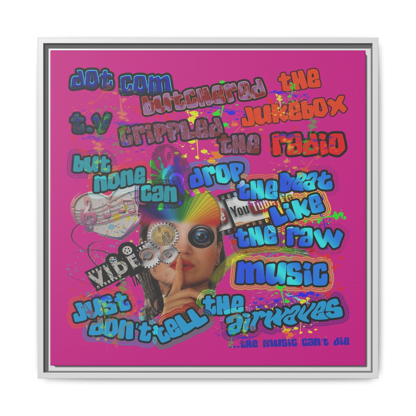 drop the beat - framed canvas art (pink)