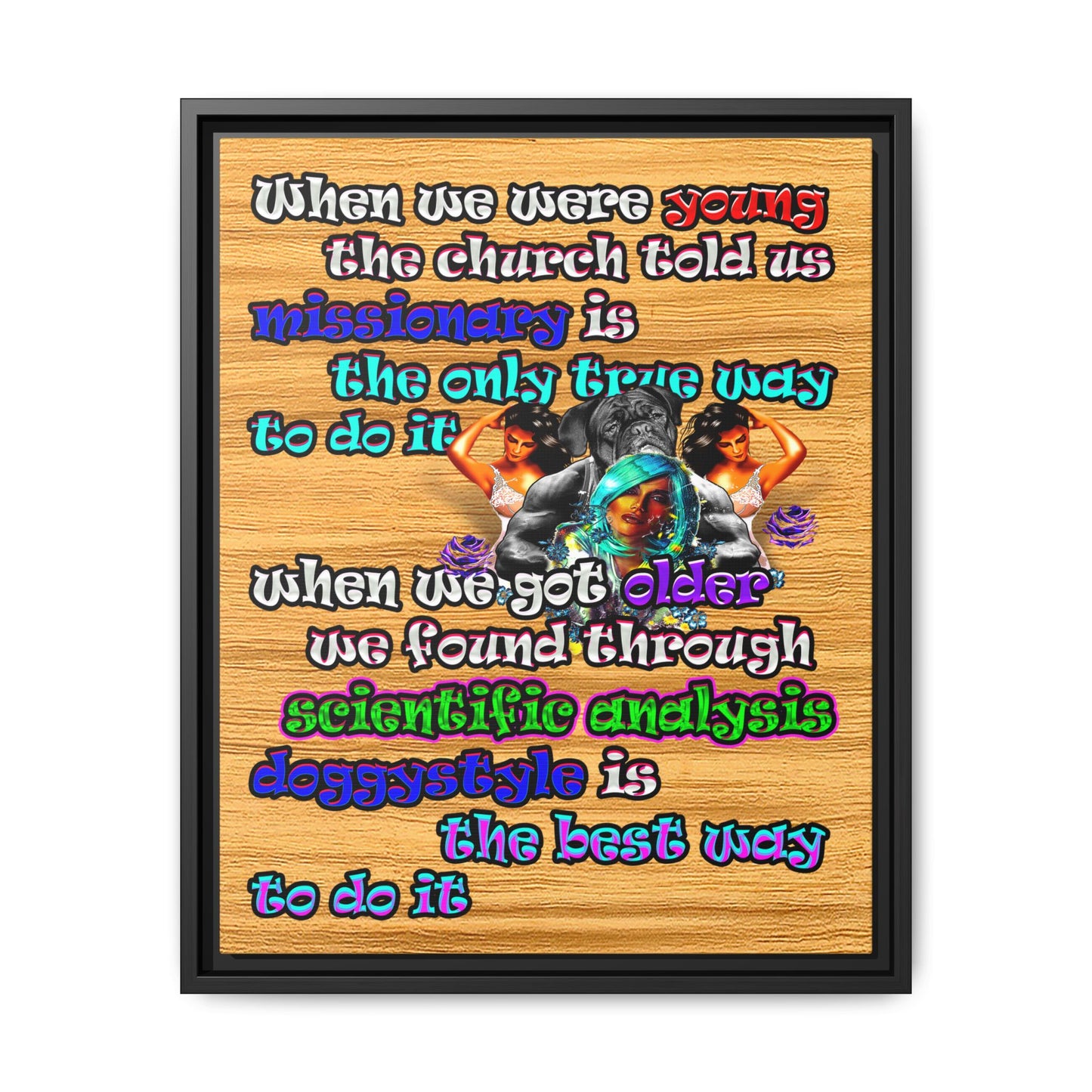 doggystyle - framed canvas art (butterscotch wood finish)