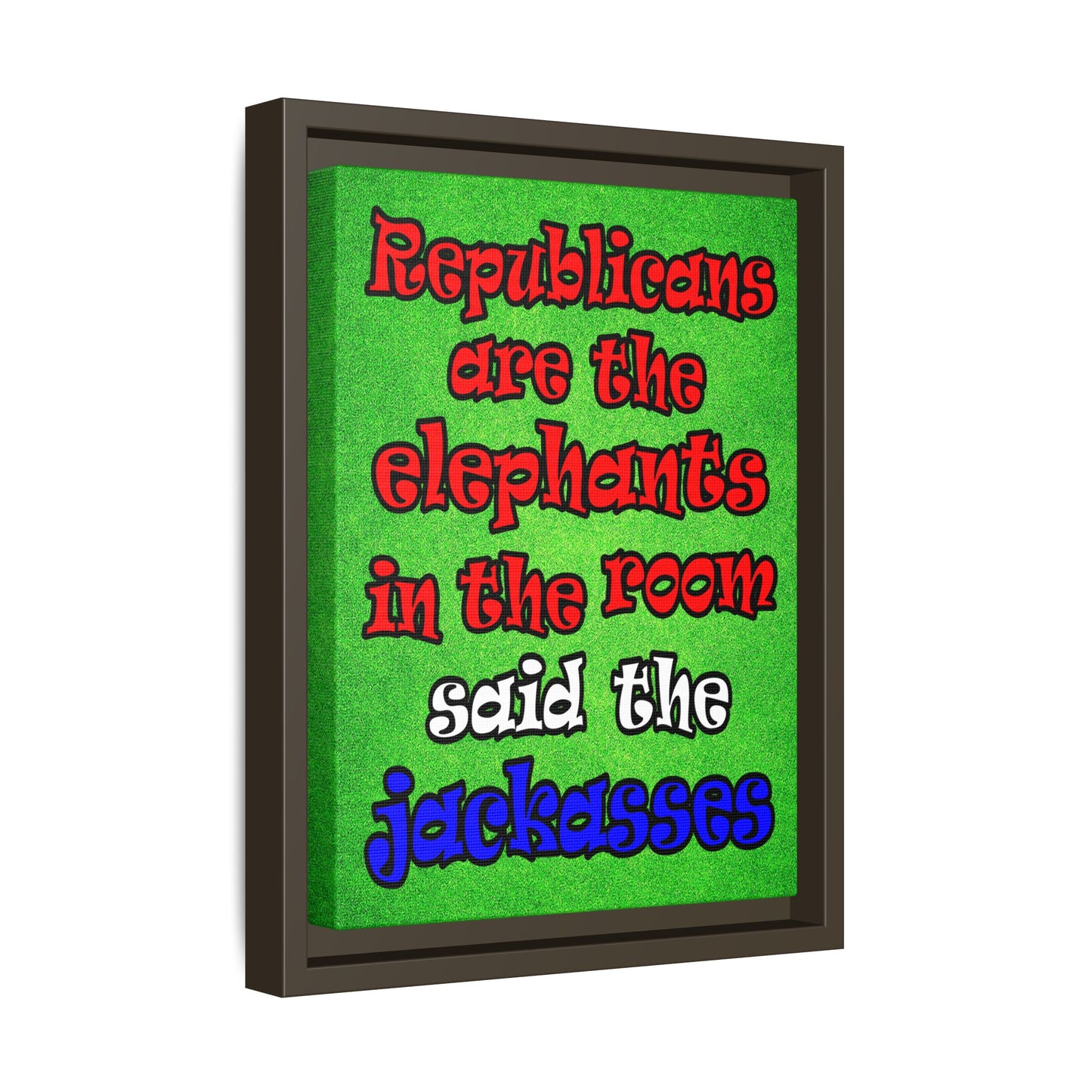 donkeys and elephants - framed canvas art (green turf)