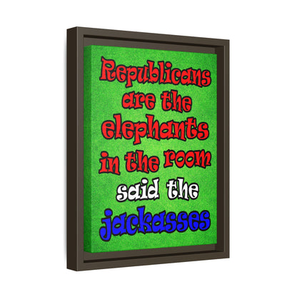 donkeys and elephants - framed canvas art (green turf)