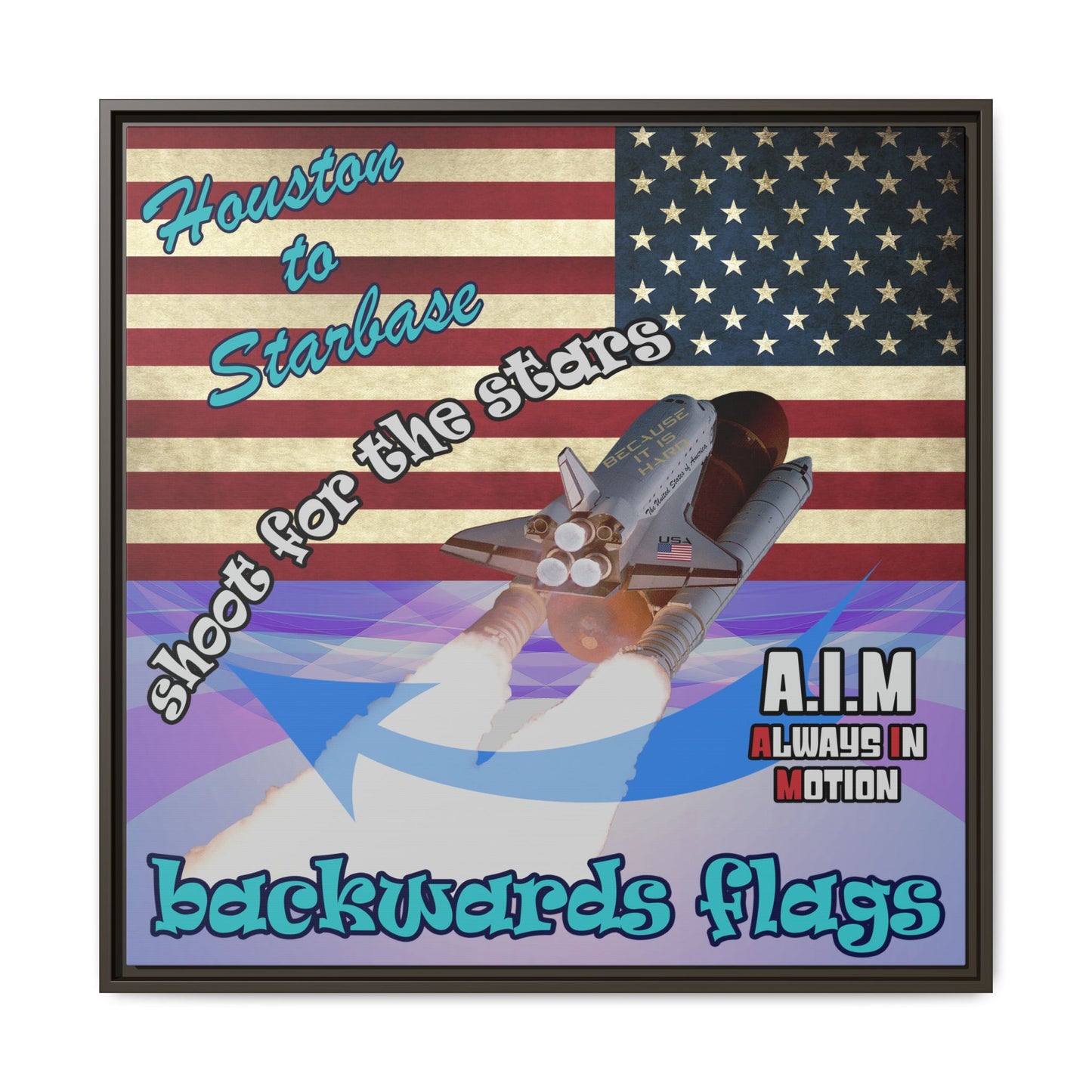 shoot for the stars - framed canvas art (light blue-pink wave)