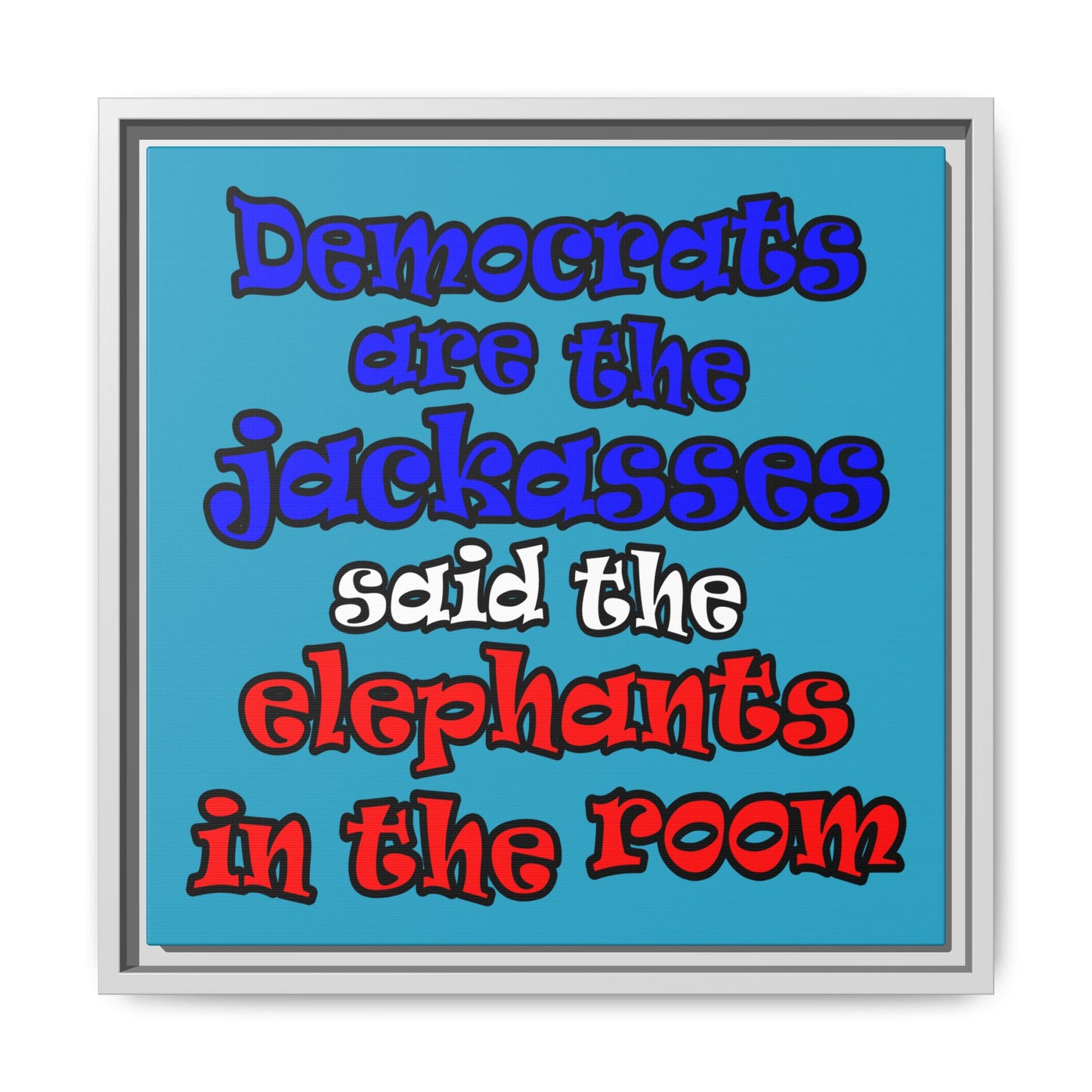 donkeys and elephants - framed canvas art (turquoise)