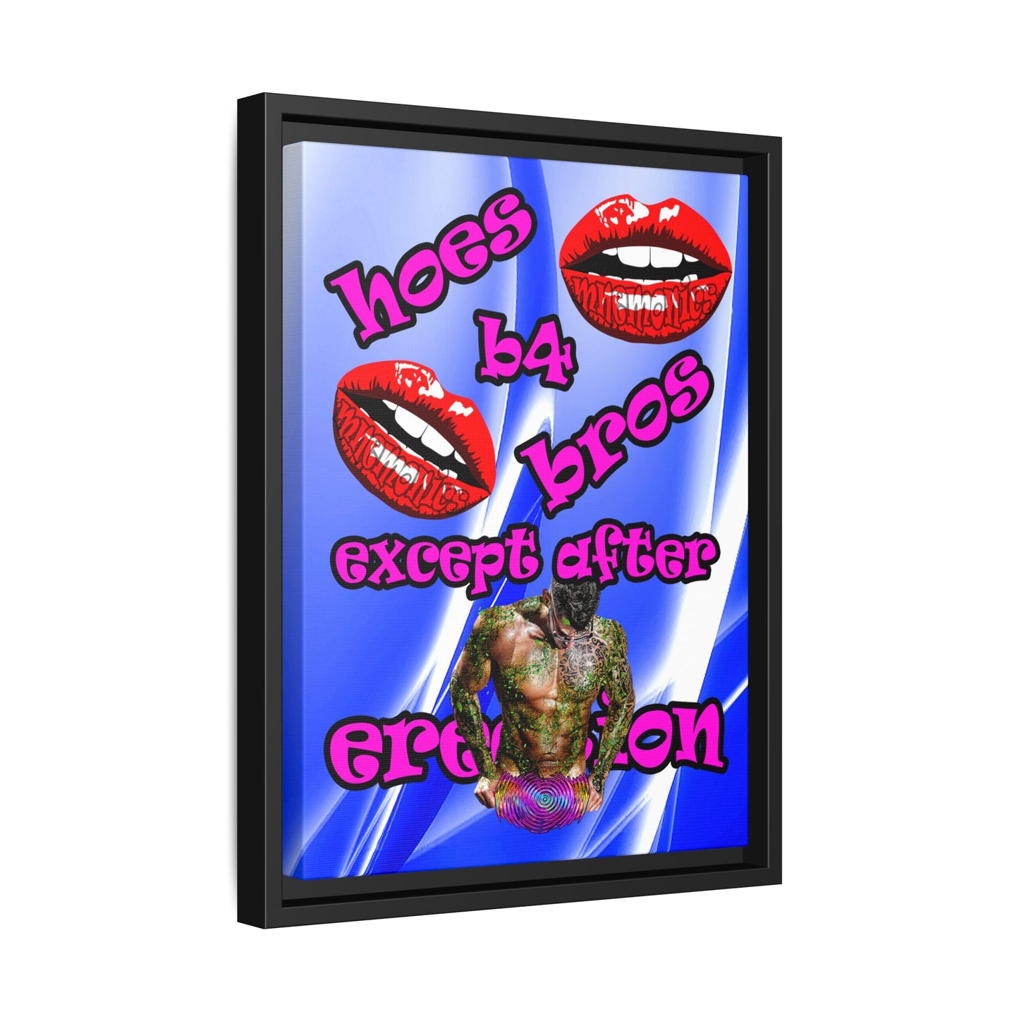 hoes b4 bros - framed canvas art (blue-white wave)