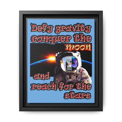 defy conquer reach - framed canvas art (light blue)