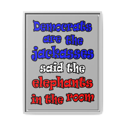donkeys and elephants - framed canvas art (light grey)