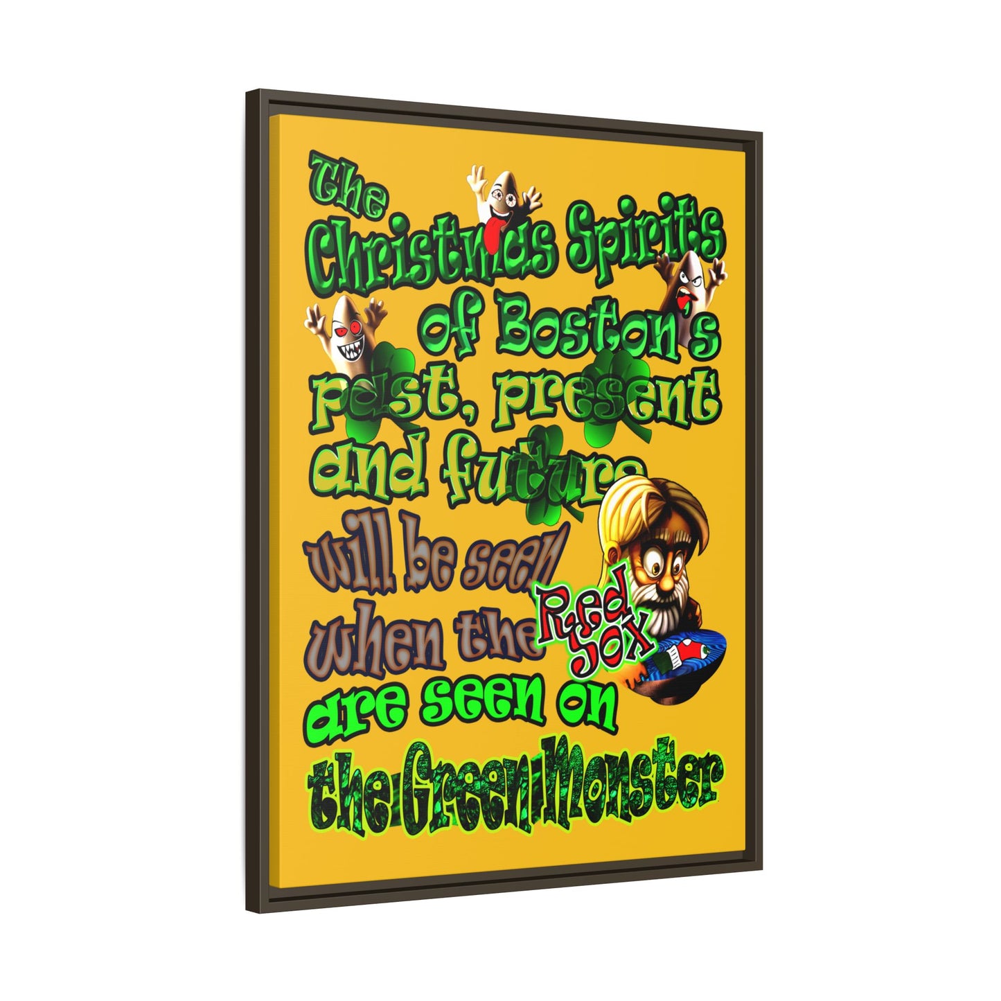 christmas spirits of boston - framed canvas art (yellow)