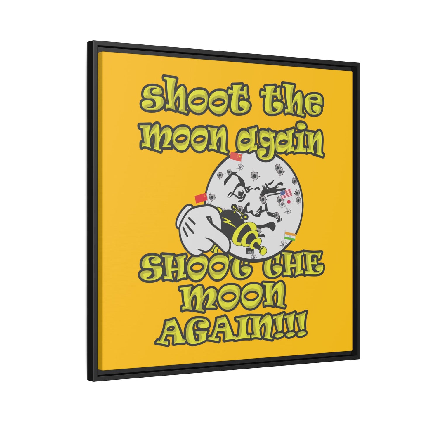 shoot the moon again - framed canvas art (yellow)