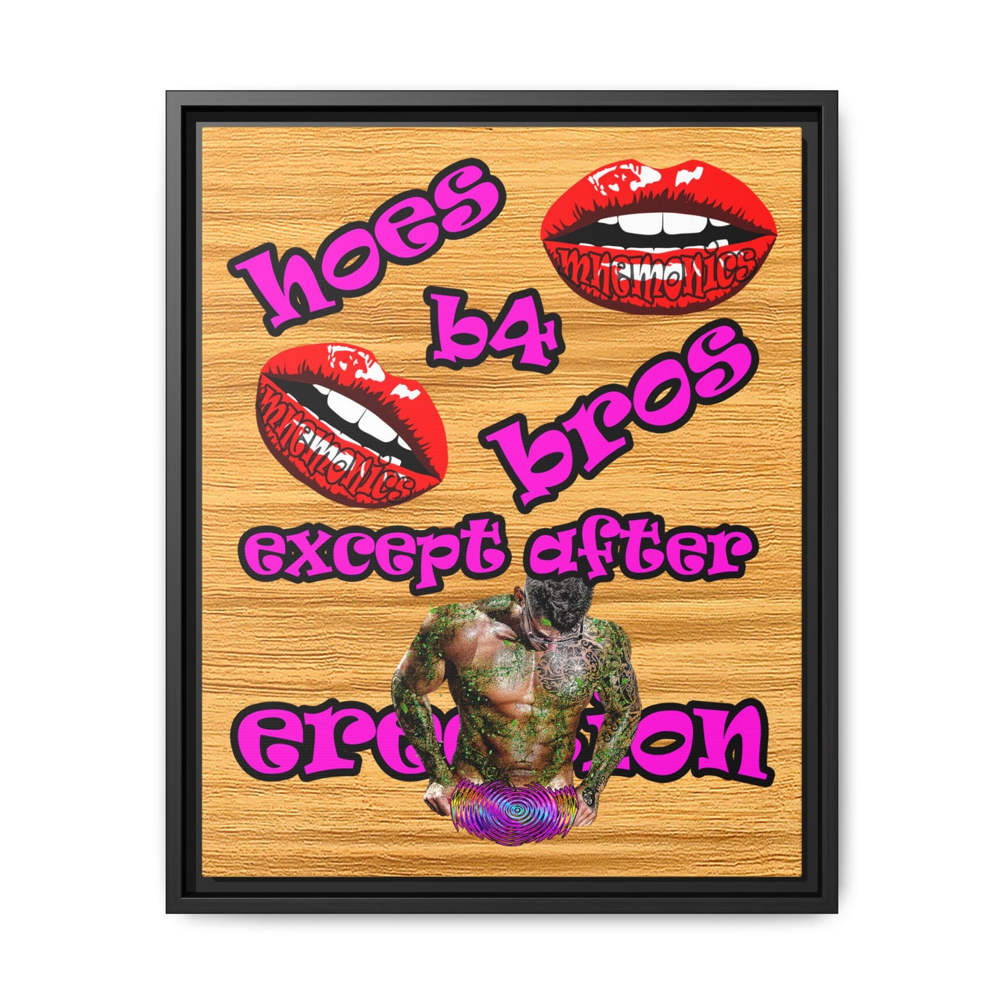 hoes b4 bros - framed canvas art (butterscotch wood finish)