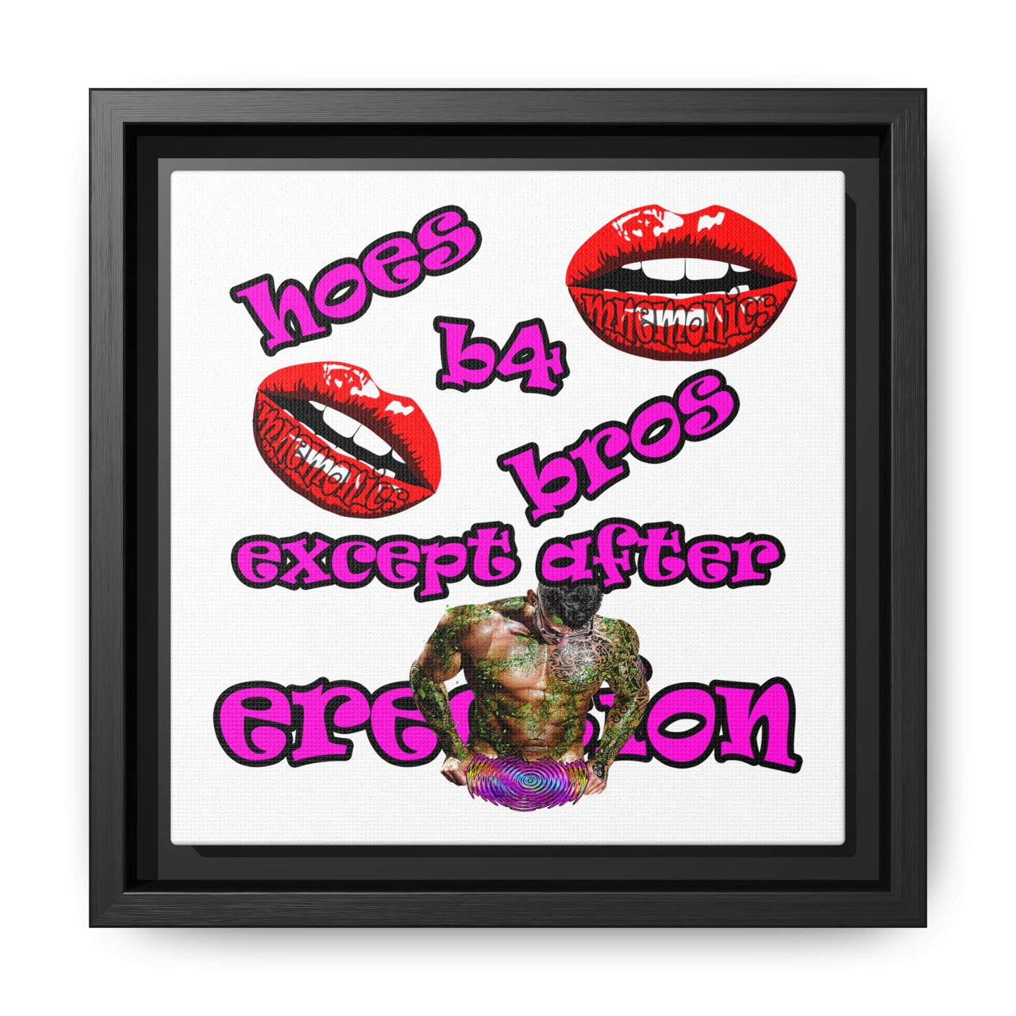 hoes b4 bros - framed canvas art (white)