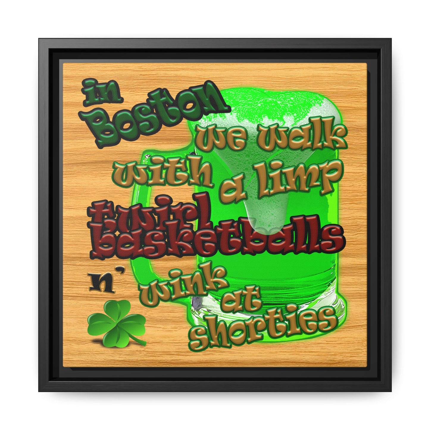 celtics logo - framed canvas art (butterscotch wood finish)