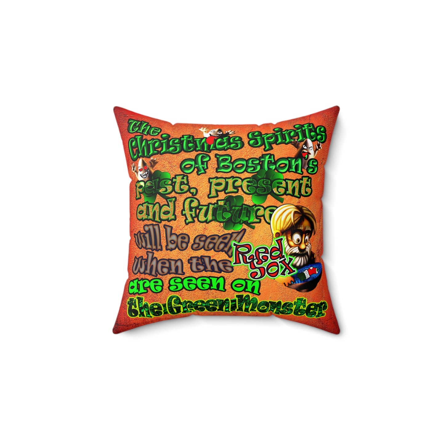 christmas spirits of boston - Spun Polyester Square Pillow - (burnt orange)