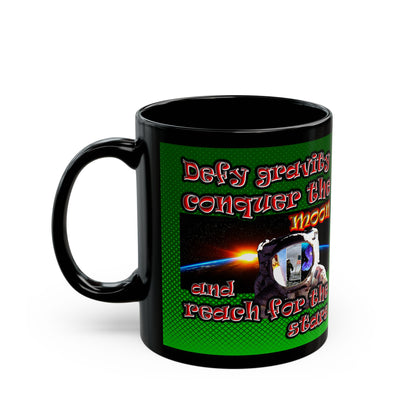 defy conquer reach - Black Mug (logo green)
