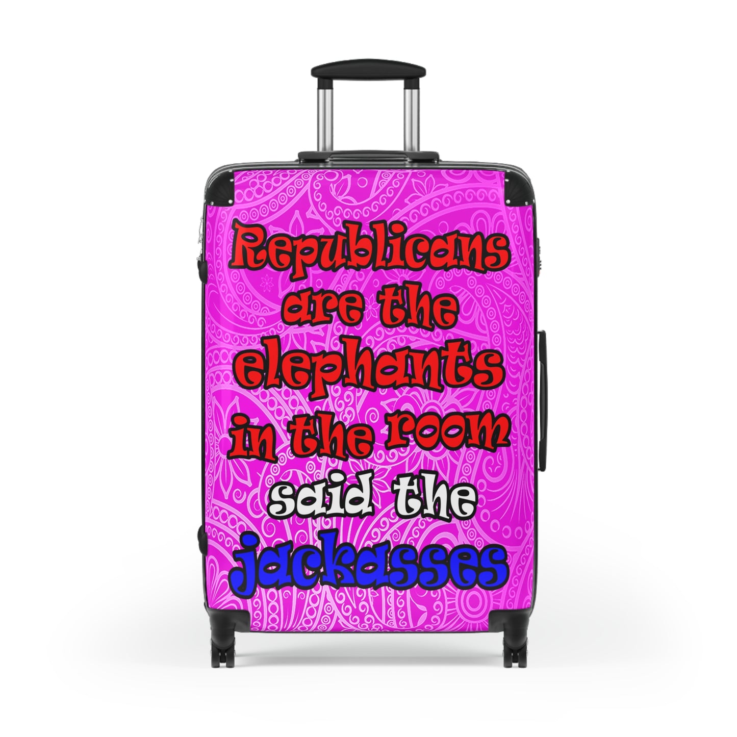 donkeys and elephants - Suitcase (pink swirl)