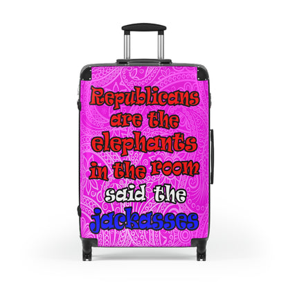 donkeys and elephants - Suitcase (pink swirl)