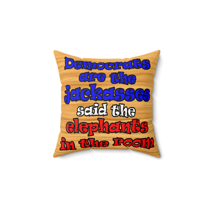 donkeys and elephants - Spun Polyester Square Pillow - (butterscotch wood finish)
