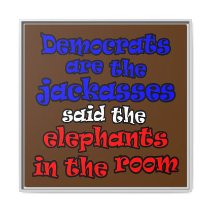 donkeys and elephants - framed canvas art (brown)