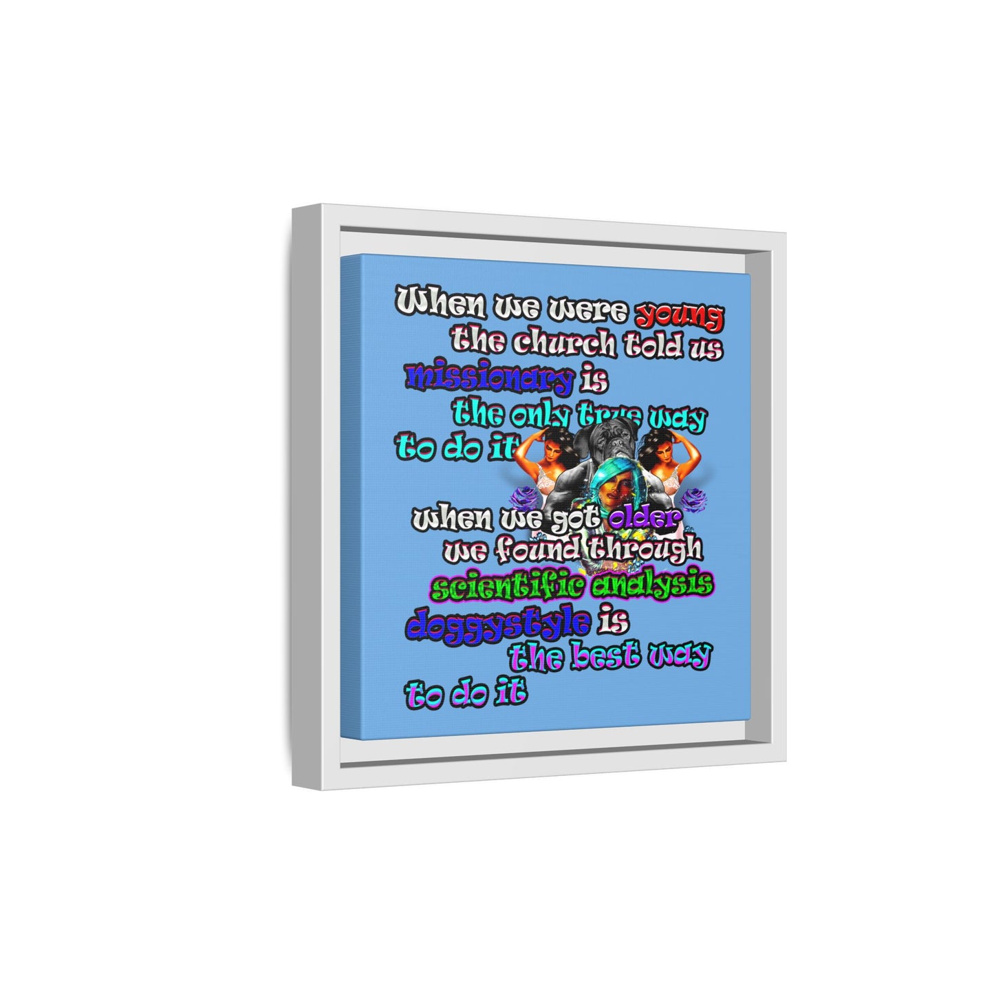 doggystyle - framed canvas art (light blue)