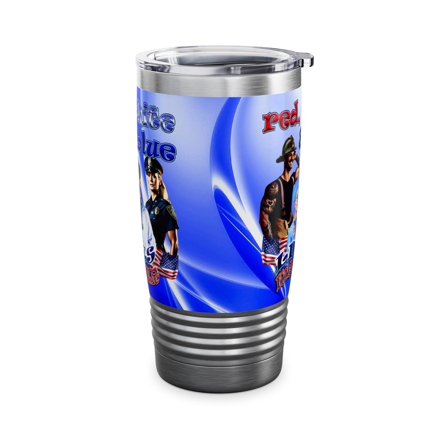 rw&b lives matter - Ringneck Tumbler, 20oz (blue-white wave)
