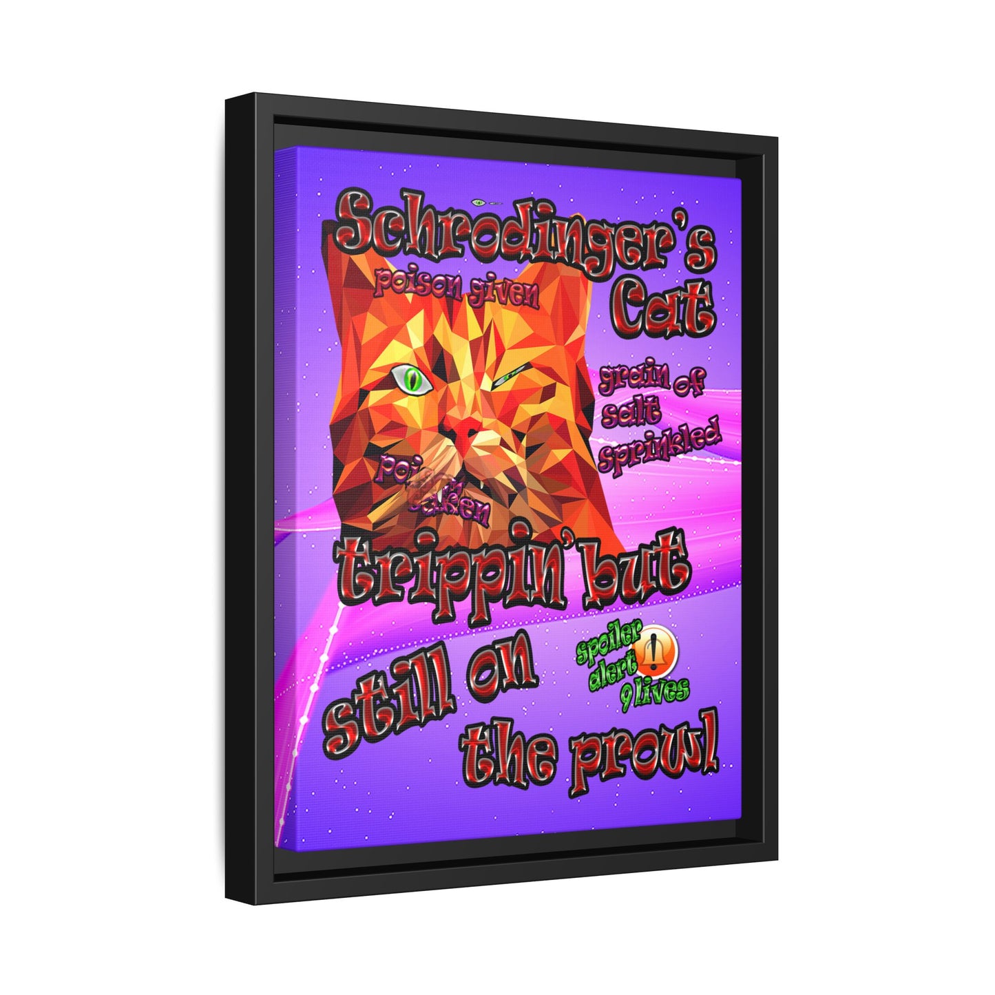 schrodinger's cat - framed canvas art (purple-pink wave)