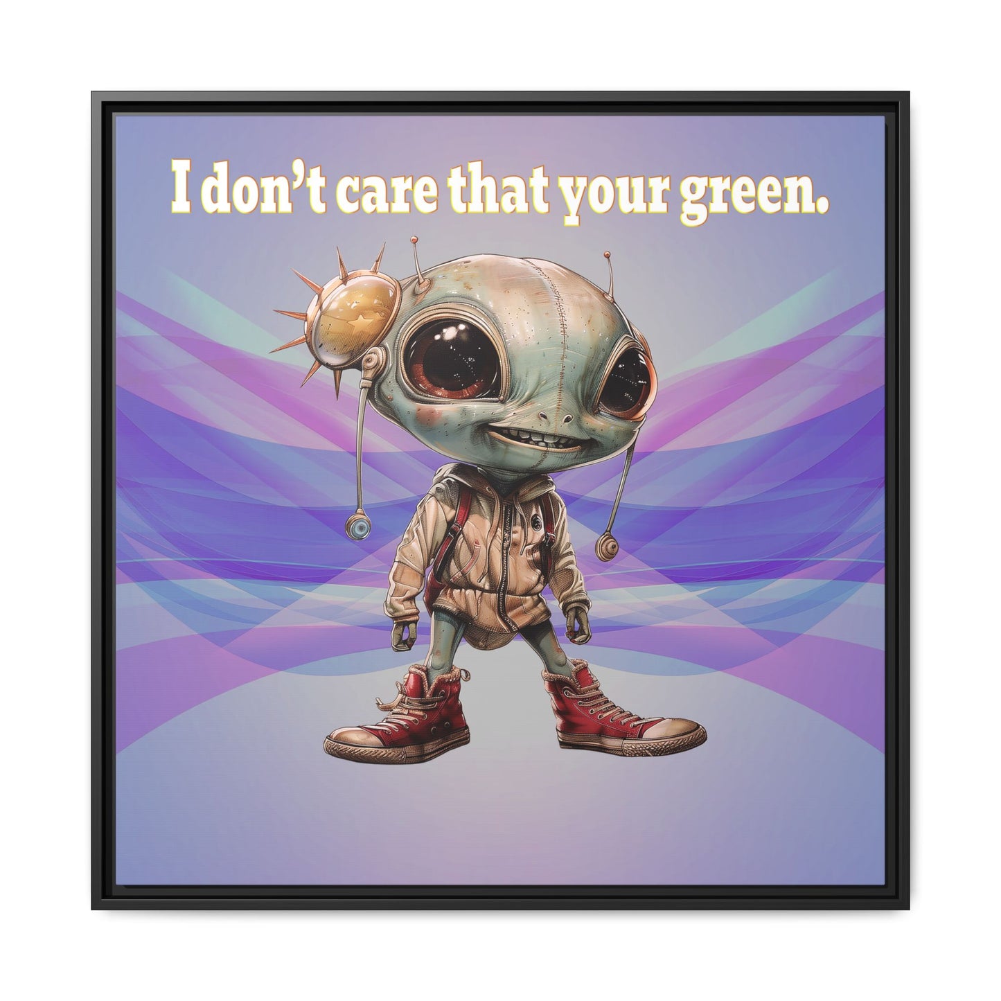 I don't care that your green - framed canvas art (light blue-pink wave)