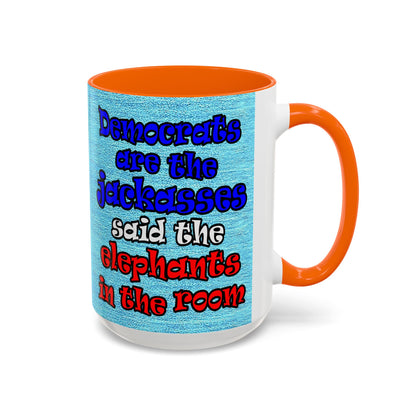 donkeys and elephants - Accent Mug (faded blue)