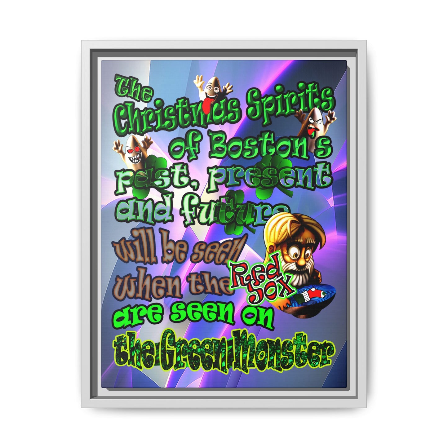 christmas spirits of boston - framed canvas art (grey-pink wave)