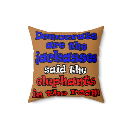 donkeys and elephants - Spun Polyester Square Pillow - (light brown)