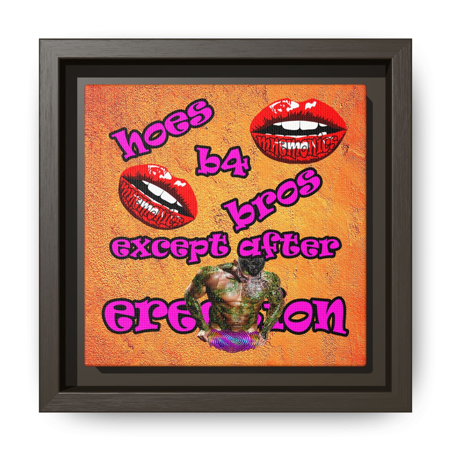 hoes b4 bros - framed canvas art (burnt orange)
