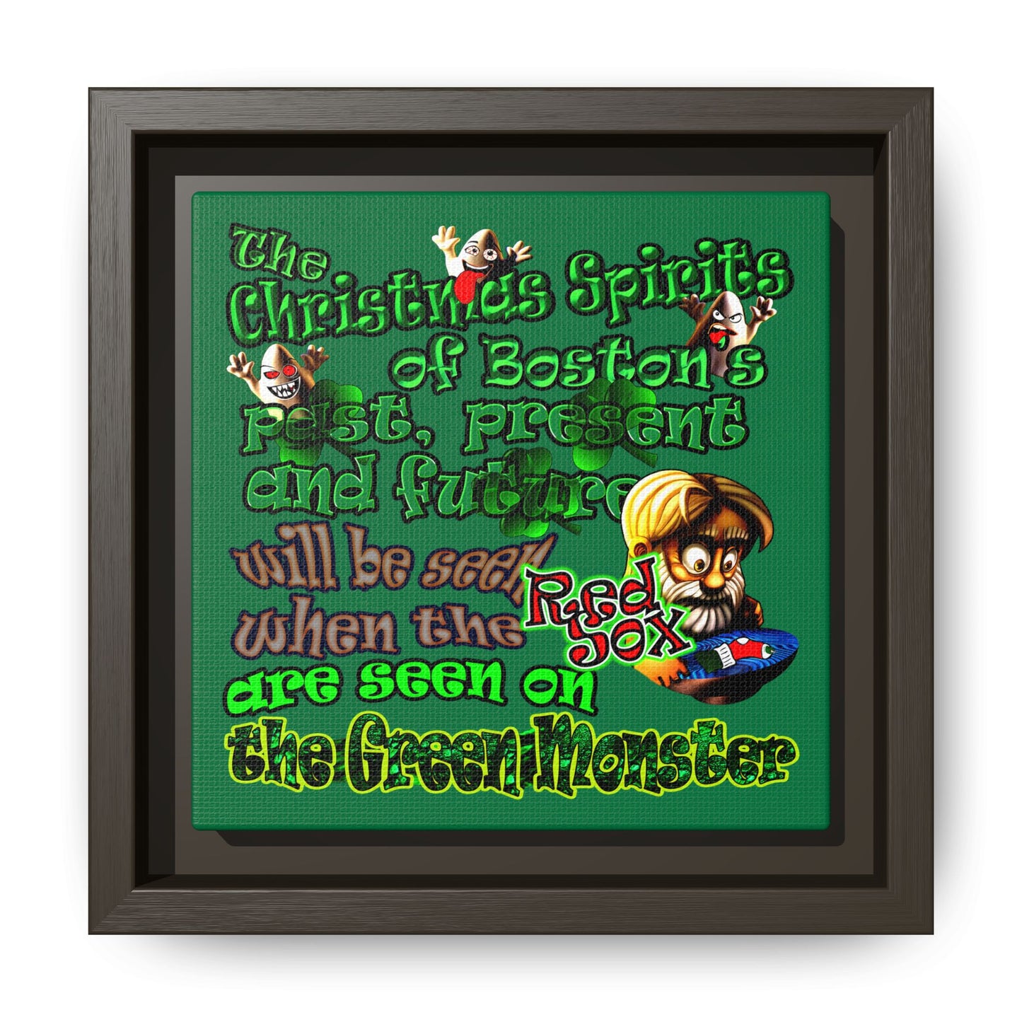 christmas spirits of boston - framed canvas art (dark green)