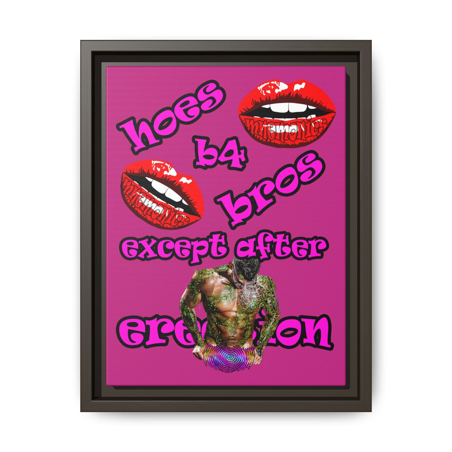 hoes b4 bros - framed canvas art (pink)