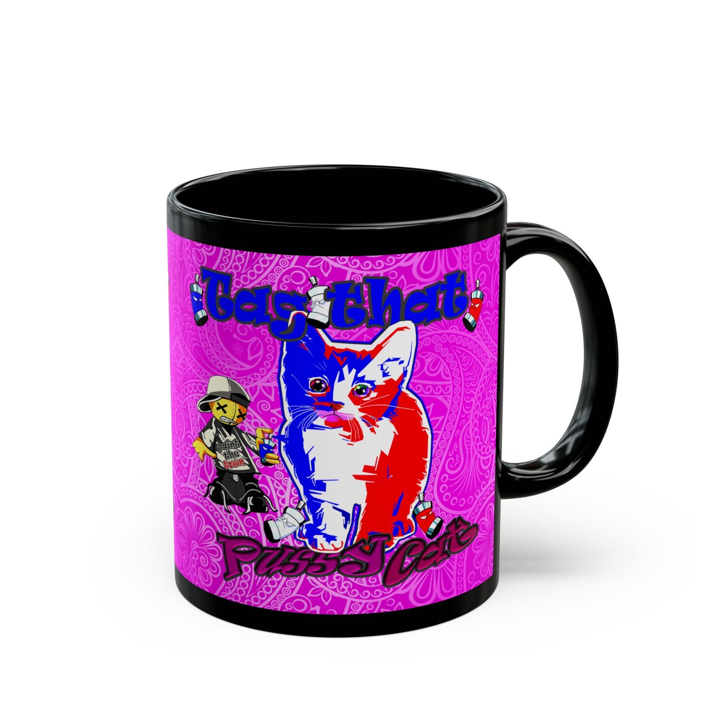 tag that - Black Mug (pink swirl)