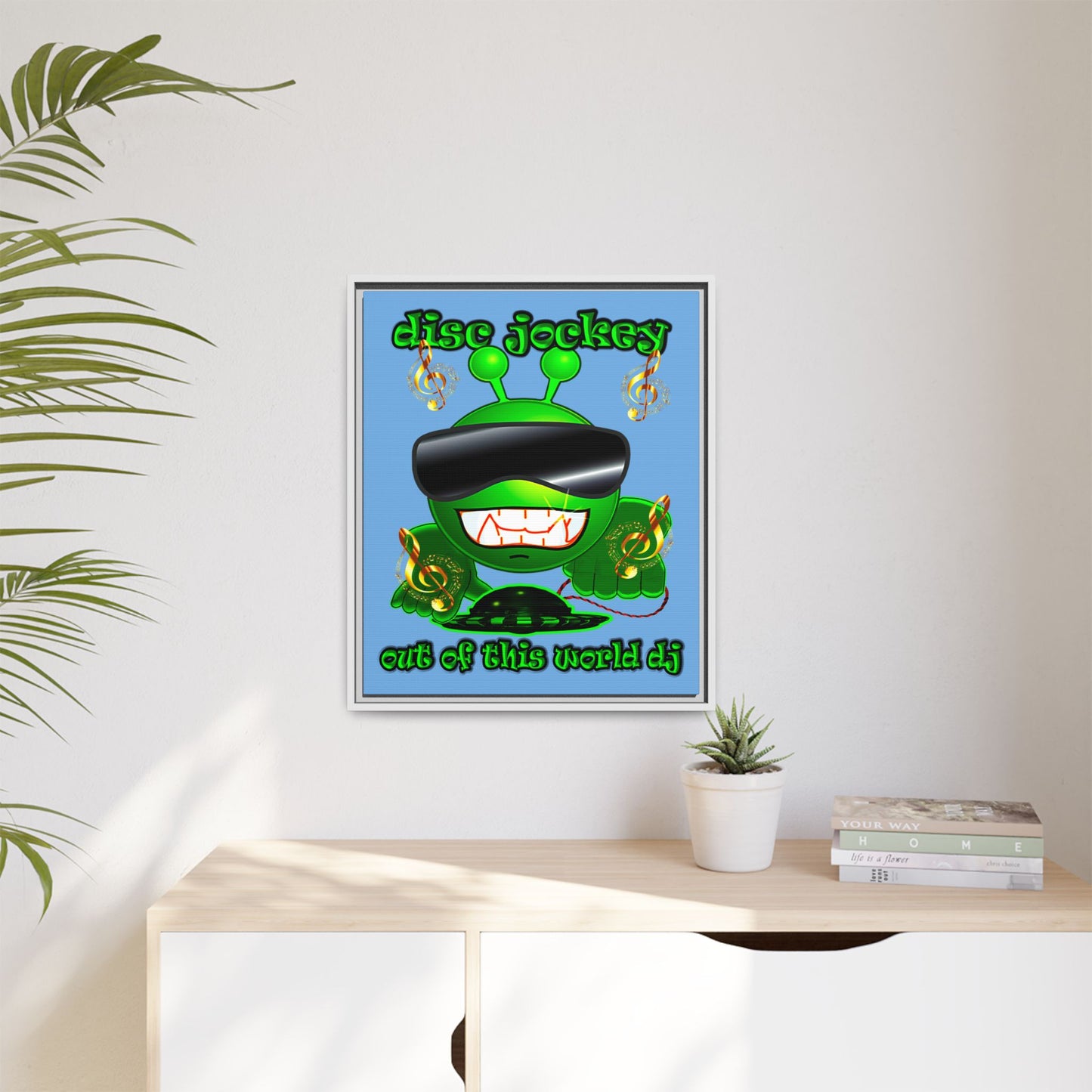 disc jockey - framed canvas art (light blue)