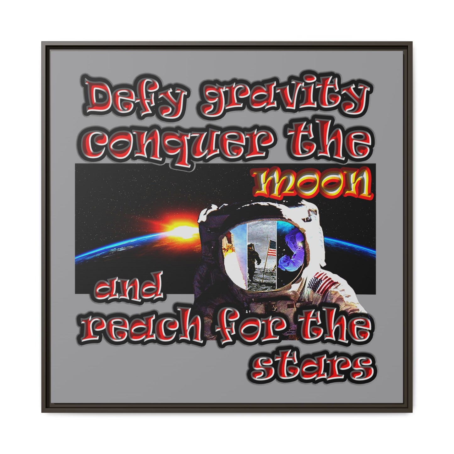 defy conquer reach - framed canvas art (grey)
