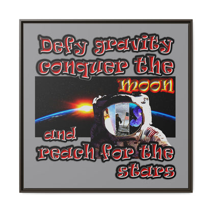 defy conquer reach - framed canvas art (grey)