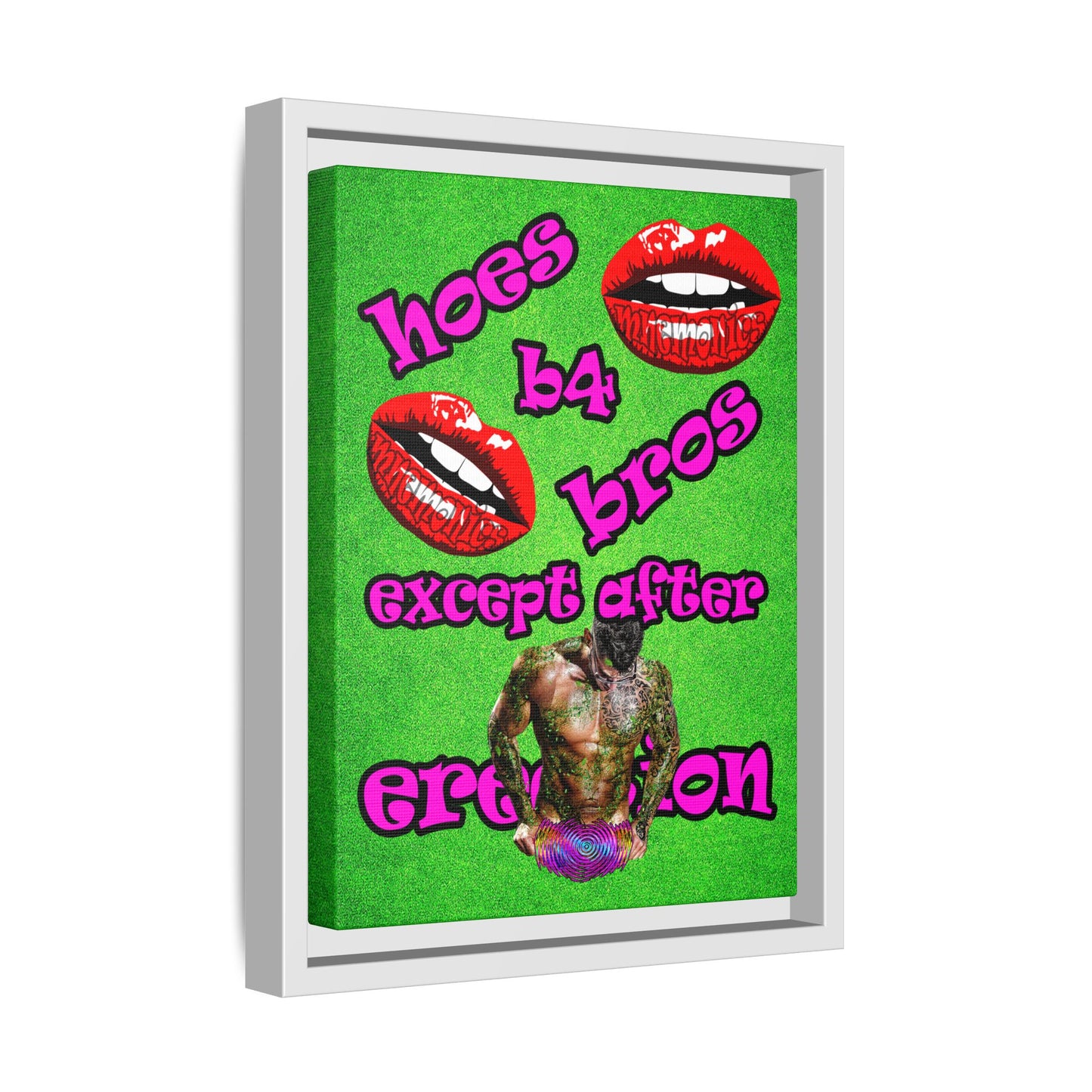 hoes b4 bros - framed canvas art (green turf)