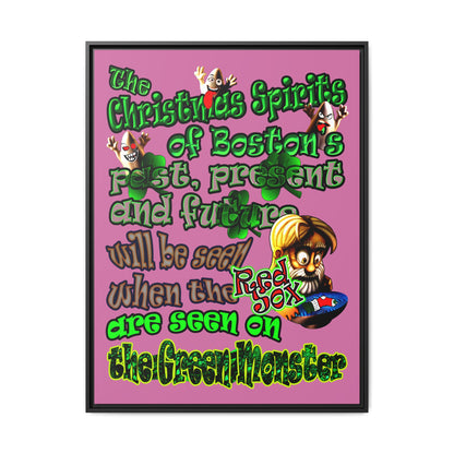 christmas spirits of boston - framed canvas art (light pink)