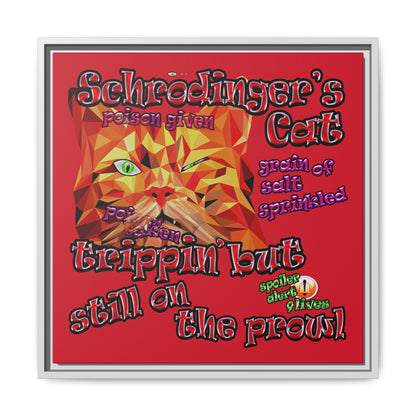 schrodinger's cat - framed canvas art (dark red)