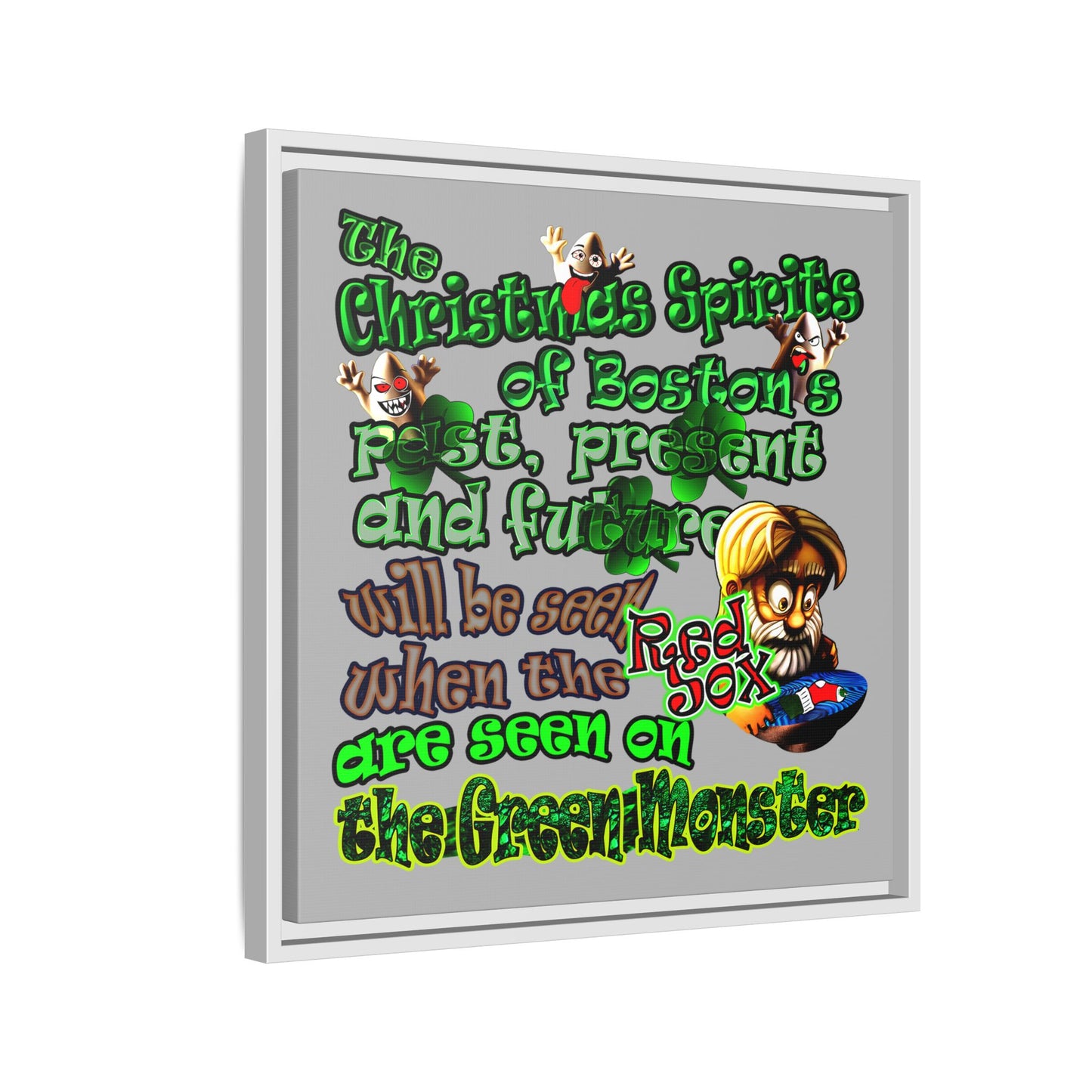 christmas spirits of boston - framed canvas art (light grey)